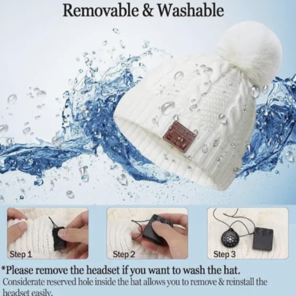 White Knit Beanie with Bluetooth Headset